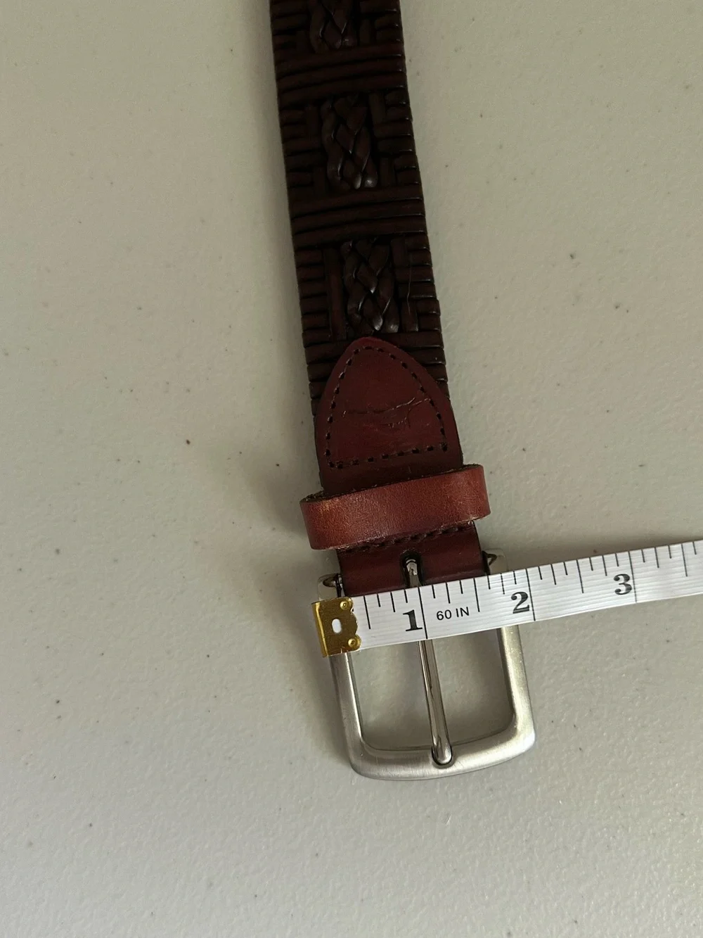 Tommy Bahama Men’s Brown Tooled Leather Belt Woven Western Casual Size 42/105